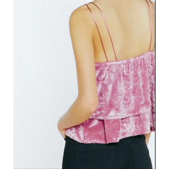 Express One Eleven Size XS Tank - Pink Velour Tiered Crop Spaghetti Straps - Picture 3 of 10